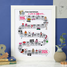 Load image into Gallery viewer, A personalised 30th birthday gift for a music lover born in 1996.